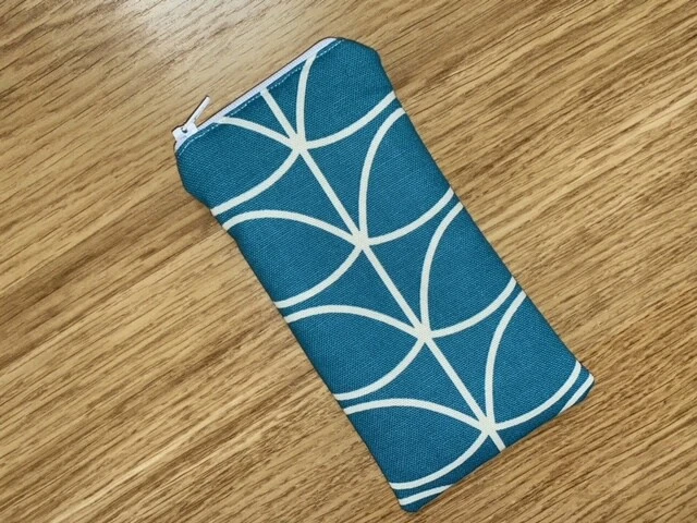 HANDMADE GLASSES SUNGLASSES CASE - ORLA KIELY DEEP DUCK EGG TEAL STEM FABRIC