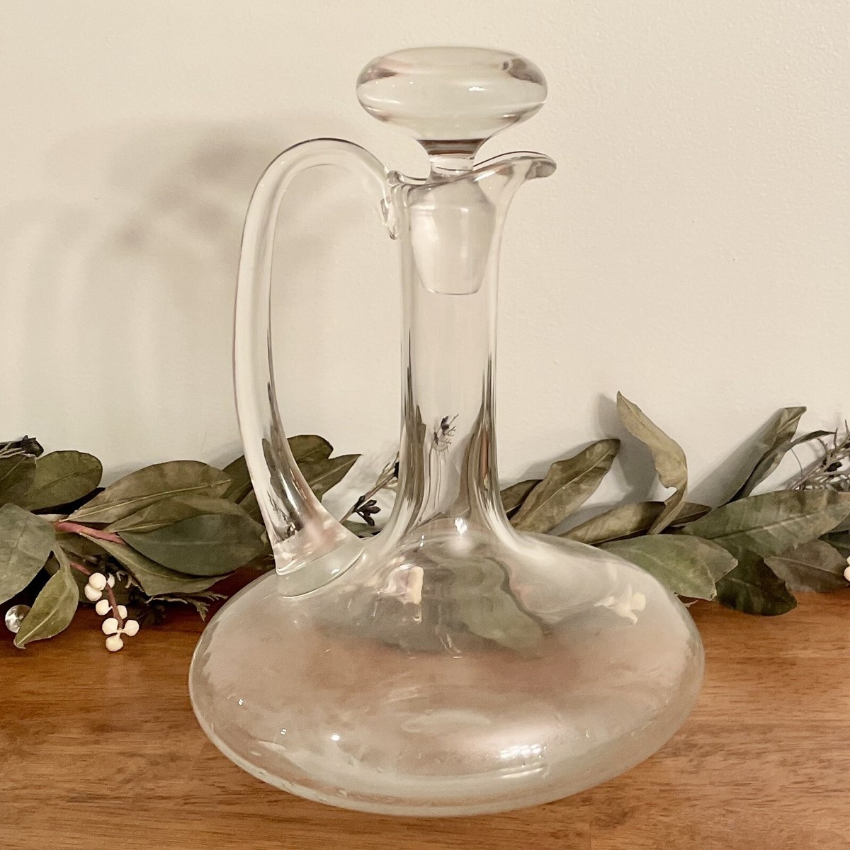 Elegant Mid Century French Glass Wine Carafe Decanter w/ Stopper & Handle |  eBay