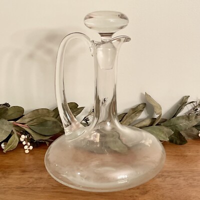 Elegant Mid Century French Glass Wine Carafe Decanter w/ Stopper & Handle |  eBay