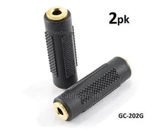 2-PACK 3.5mm Stereo Barrel Connector F/F Coupler Gender Changer, Black/Gold
