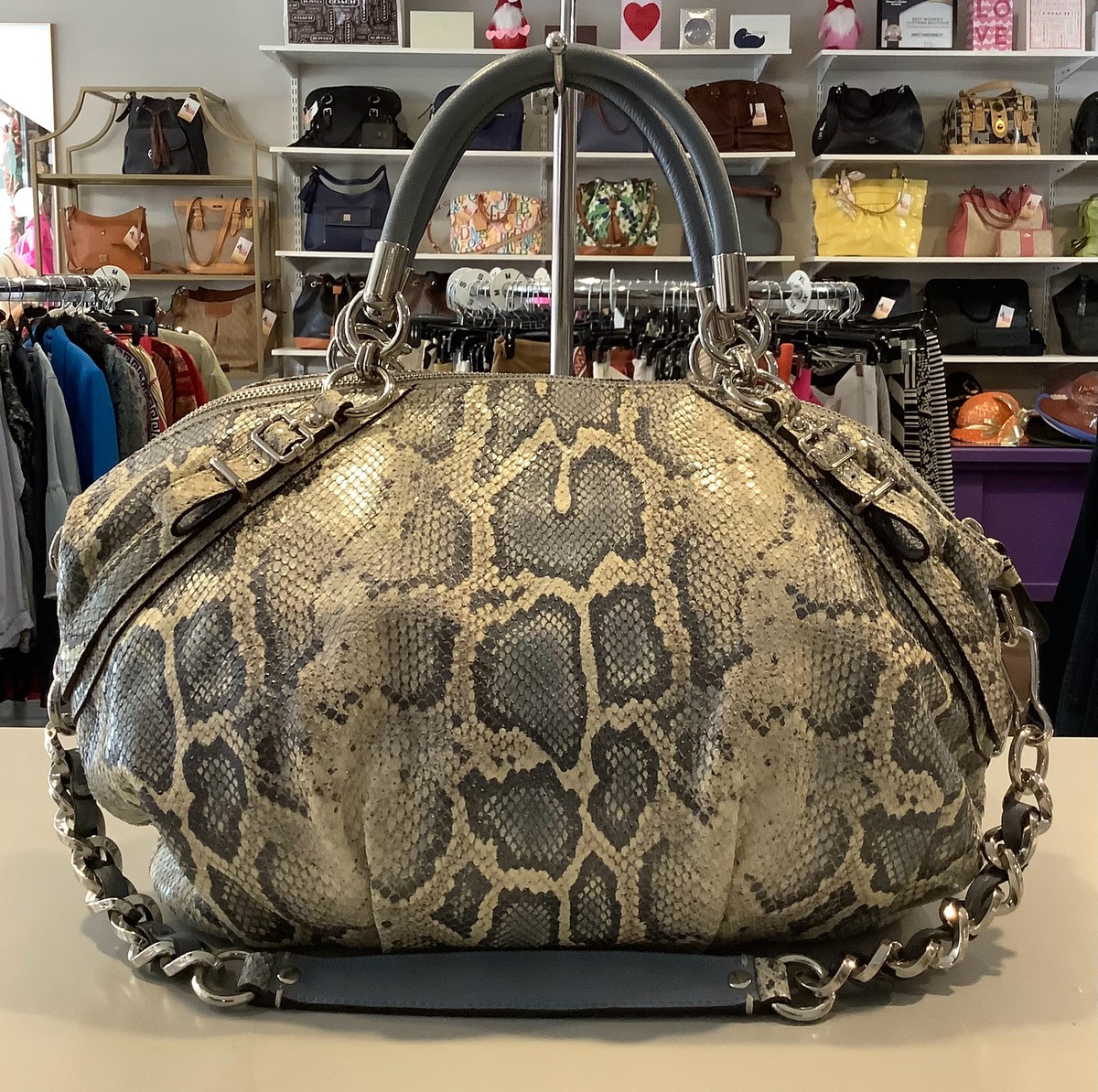 バッグ Rare Coach Embossed Python Dead Stock COACH LTD ED MADISON PURPLE BLACK GENUINE PYTHON EVENING