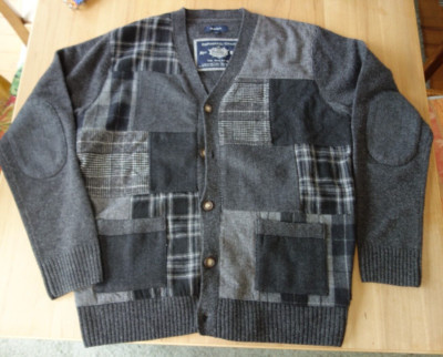 Gant Strickjacke Cardigan Herren Gr. XL Wollmischung Patch Ellenbogen anthrazit