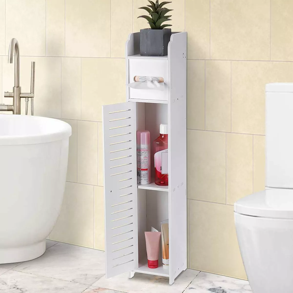 Small bathroom cabinet with sale toilet paper holder
