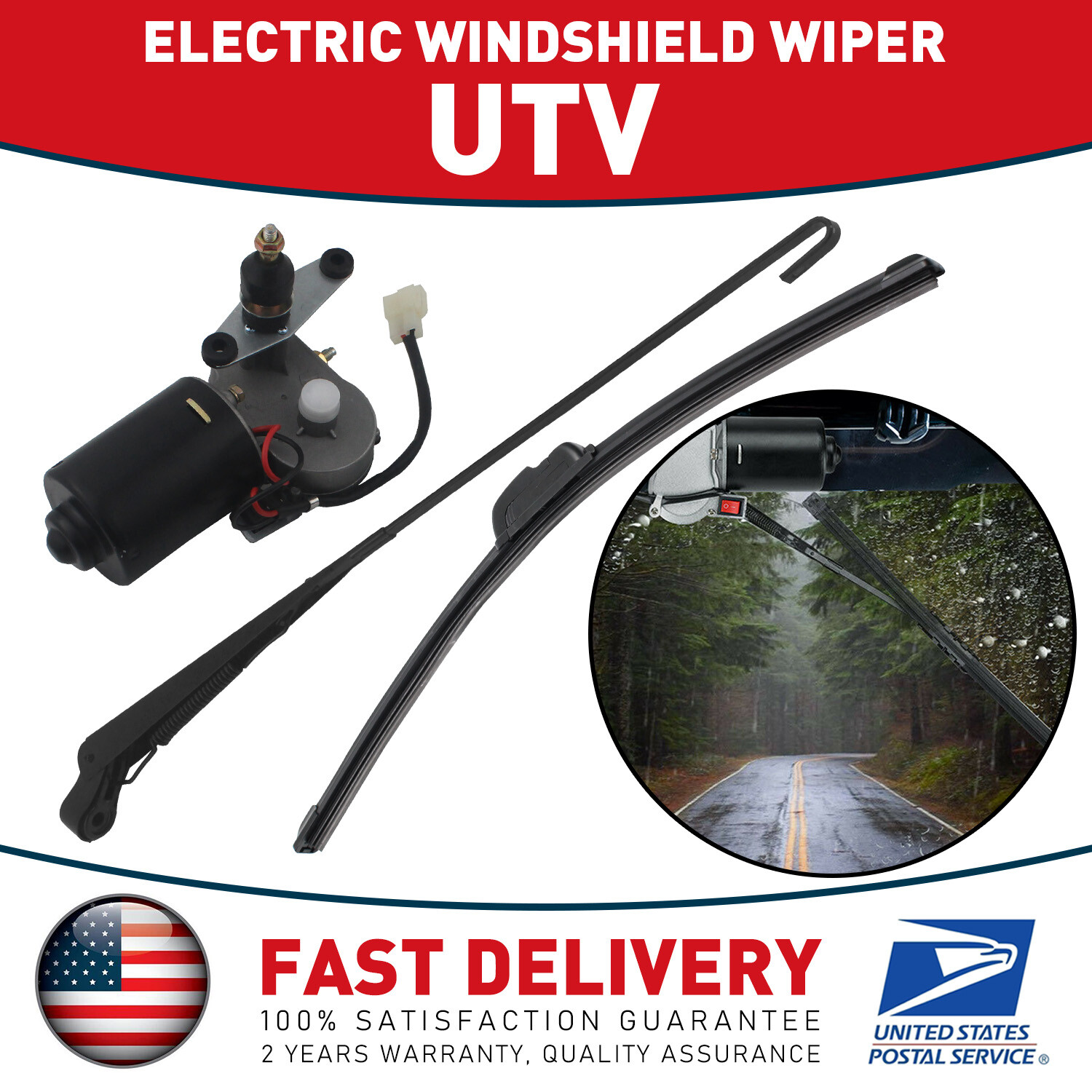 UTV 12V Electric Windshield Wiper Motor Kit For Polaris RZR Kawasaki US - Foto 2