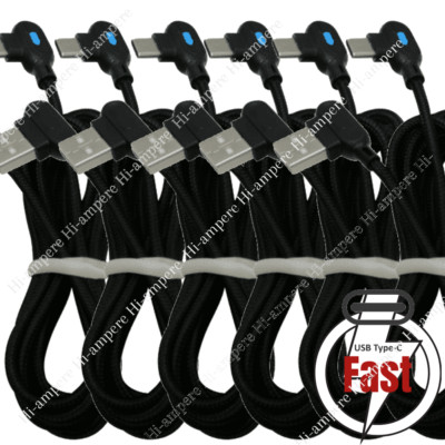 Bulk Lot 3Ft 6Ft USB C Cable 90 Degree Right Angle LED Charger Cord For Samsung