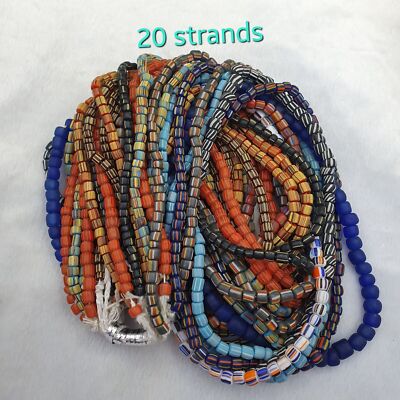 Lot20 Strands Vintage AFRICAN Multicolor Stripes GLASS BEADS 7-9MM