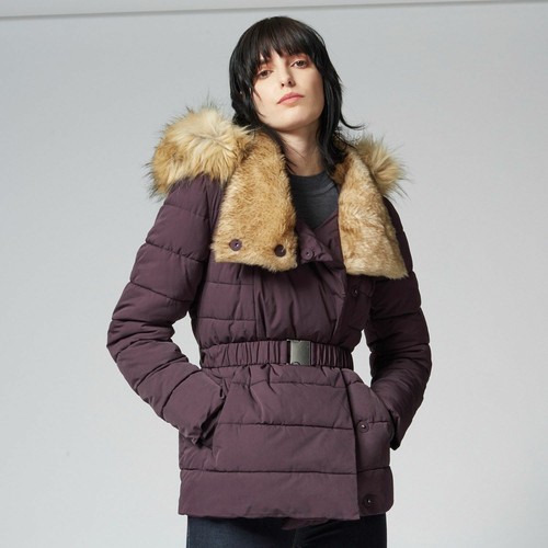 WAREHOUSE SHORT LUXE PADDED JACKET PURPLE/BROWN SIZE 10 rrp £89 NH190 LL 02 - Picture 3 of 3