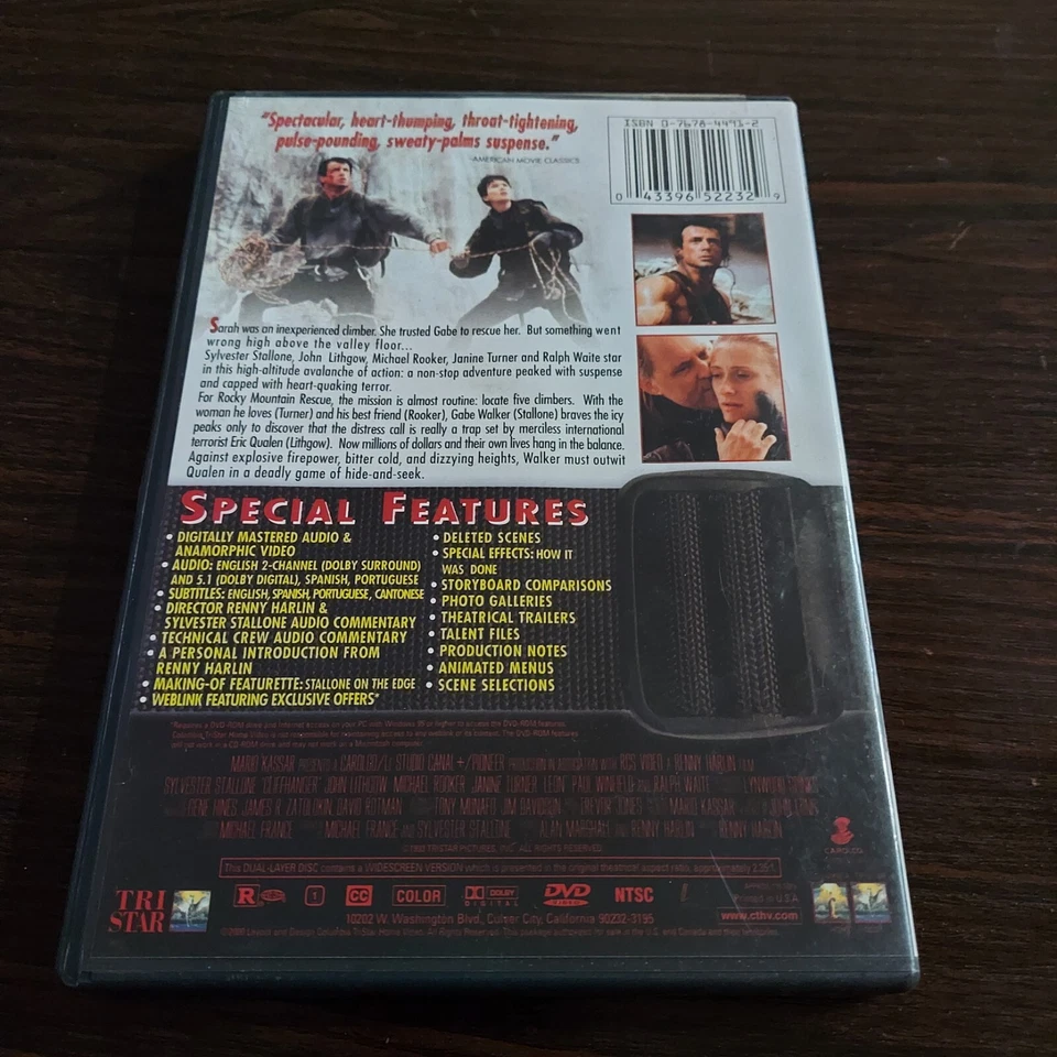 Cliffhanger (DVD, 2000 Collector's Series) Tri-Star Pictures Sylvester Stallone - Image 2 of 3