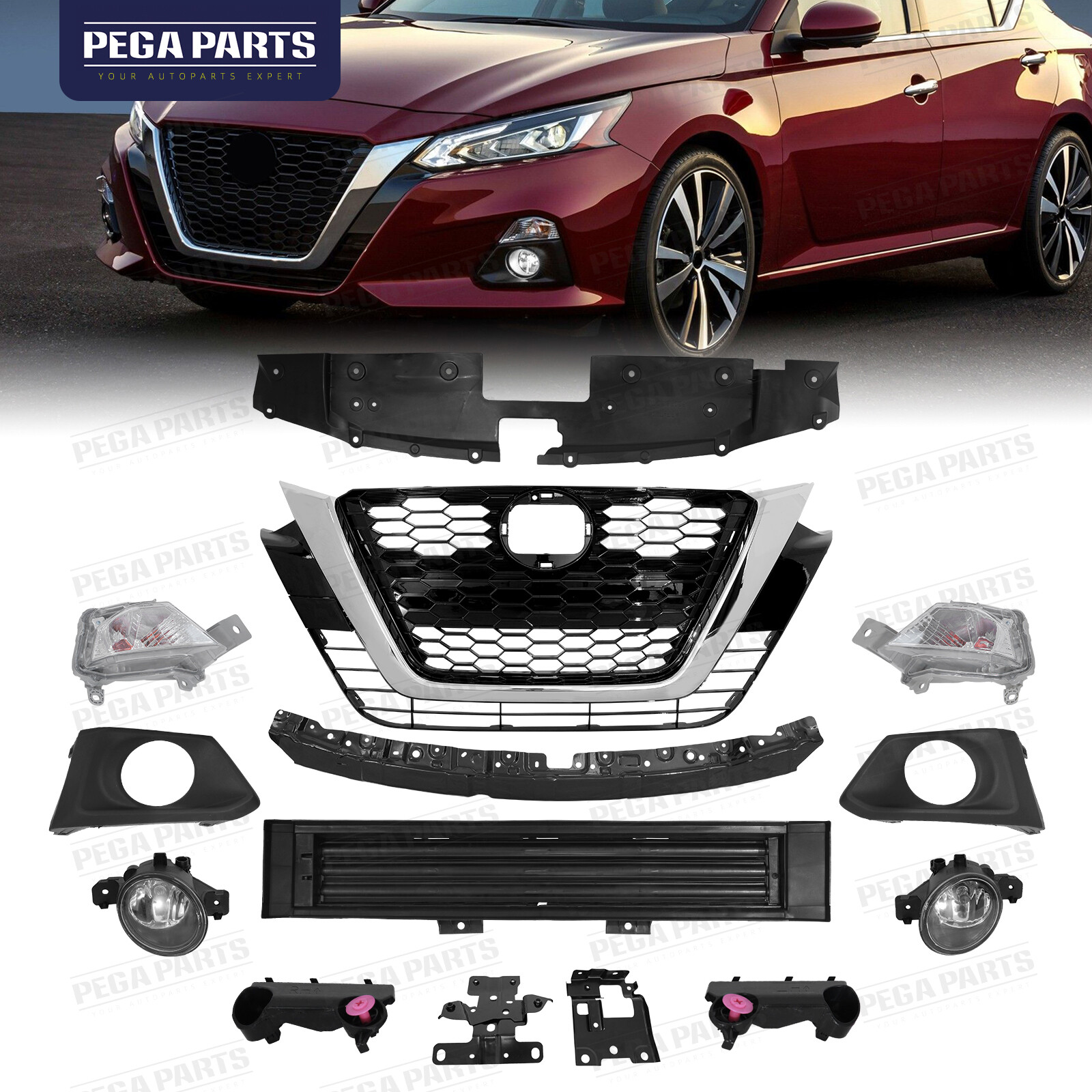 Bumper Grille Fog Light Radiator Shutter Bracket Set For Nissan Altima 2019-2021