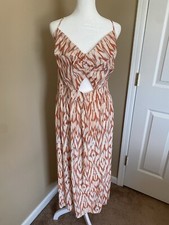Nine West Orange, White & Blue abstract Boho hi-lo Summer Dress Size 4X side zip