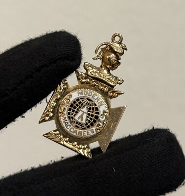 Gold filled Fob Enamel Knights of the Maccabees Shield Ornate Gf Victorian Kotm