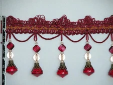 4" Exquisite Tassel Fringe Crystal Bead Trim Red Burgundy Per Yard