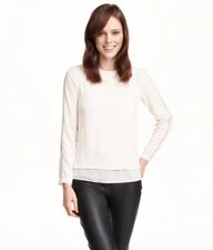 NWT White Crepe Cut Out Tulip Back Silver Beaded Embellished Sleeve Blouse 2 $30