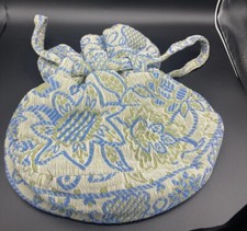 60 s Hippie Carpet Bag Floral Tapestry Handbag Blue Green Purse 15 x 13 Boho