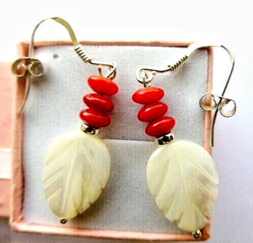 Boucles d'oreilles nacre et corail véritable en argent pour tenue d'été chic