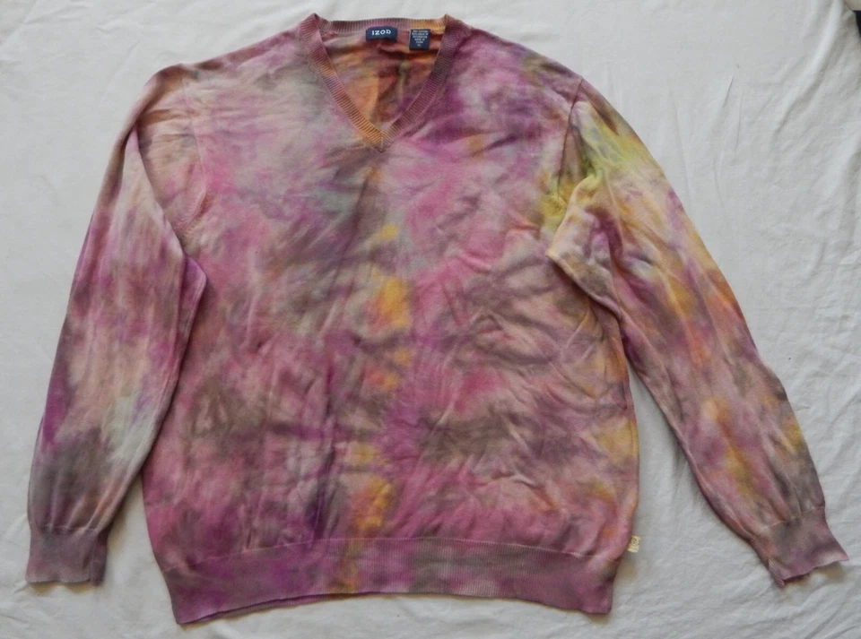 Галстук краситель розовый фиолетовый v-образным вырезом пуловер свитер - XL мужской ручной работы хлопок - Изображение 3 из 4