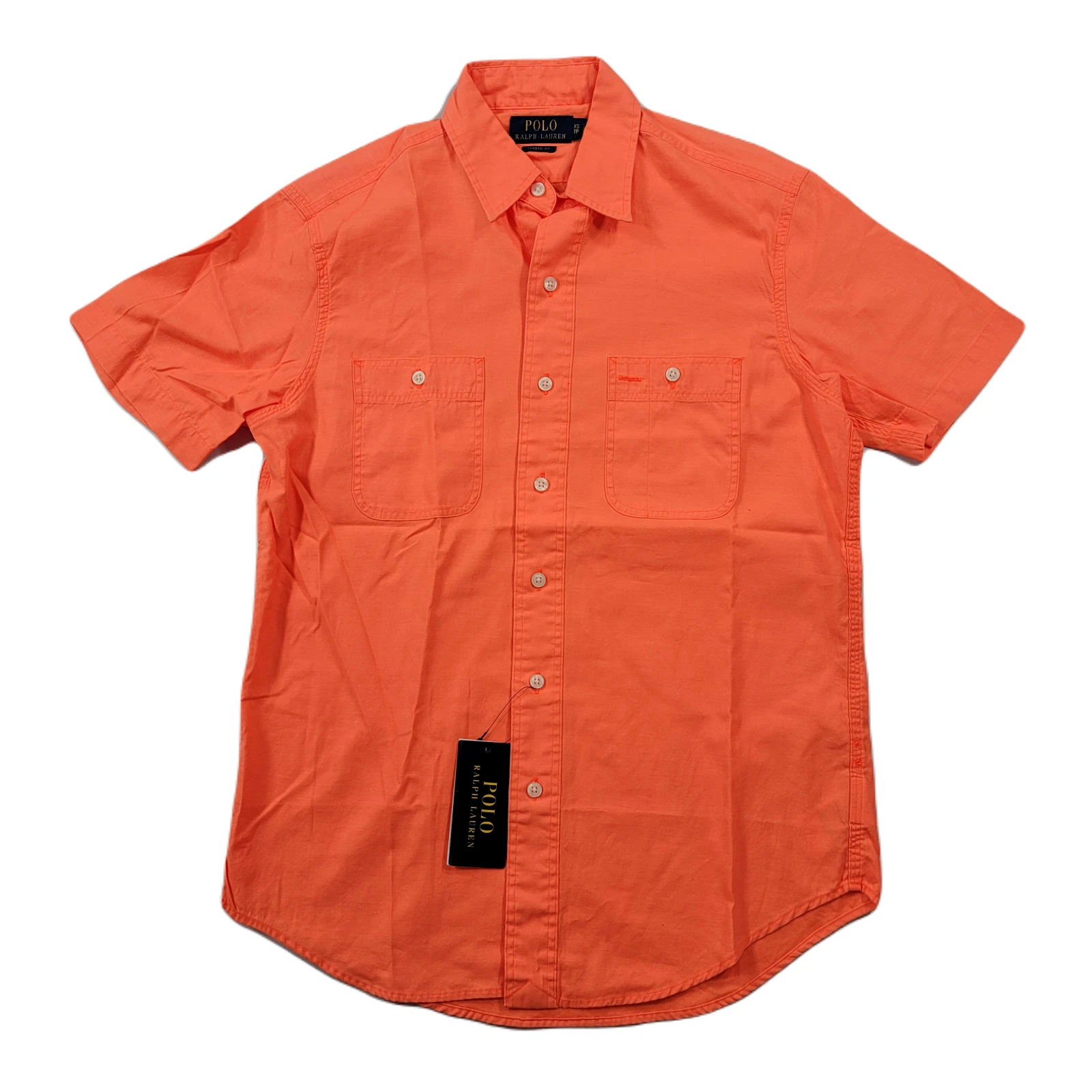 Polo Ralph Lauren Satin Workshirt Mens XS Blaze Racing Orange Classic-Fit NEW
