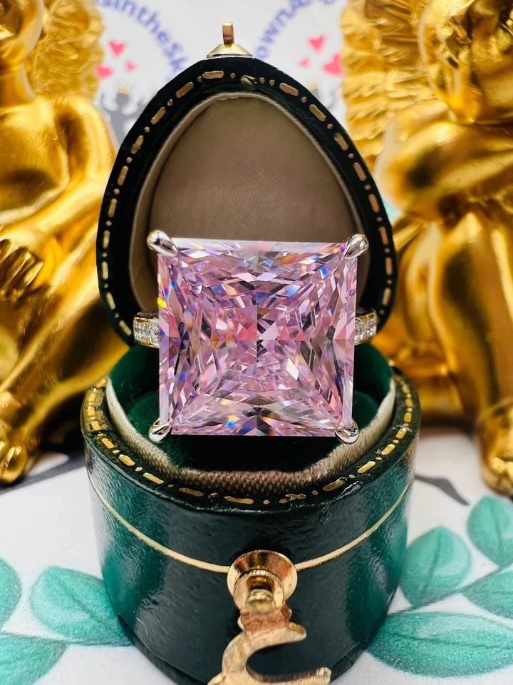 Anel de casamento 7,40 quilates corte princesa diamante safira rosa natural platina 950 - Imagem 2 de 4