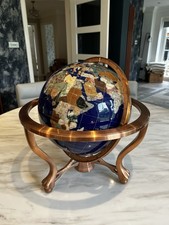 World globe Made From Gem Stones On copper Rotating Stand