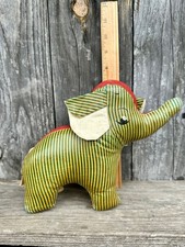VINTAGE STUFFED STRIPED OILCLOTH ELEPHANT  7