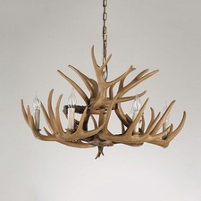 6-Lights Rustic Deer Horn Antler Chandelier Pendant Light Ceiling Lamp Fixture