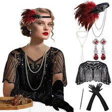 1920s Flapper Gatsby Accessories Set Roaring 20s Theme Headband Headpiece