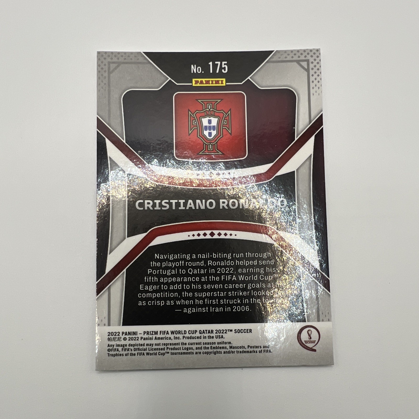 Panini 2022 Prizm FIFA World Cup Qatar 2022 Cristiano Ronaldo Base #175 view 2