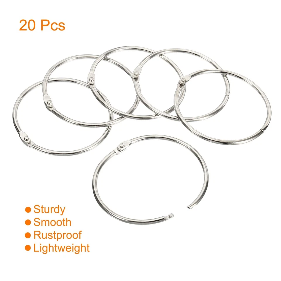 20 Piezas Anillos Encuadernadores Desmontables Metal Hojas Sueltas Anillos 3.5" Diámetro Tono Plata Foto 3 de 4