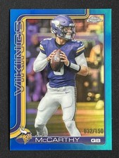 J.J. McCarthy 2025 Topps Chrome Veterans Blue Refractor Base /150 #199