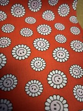 5 Metres Red Smiley Faces Flower Power Cotton Blend Deadstock Fabric.