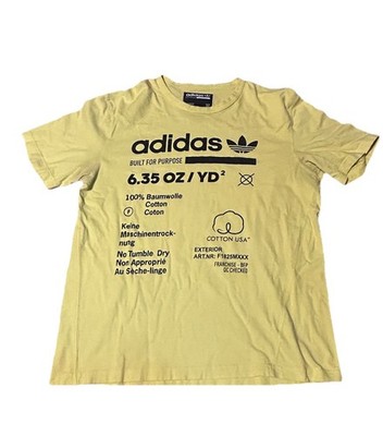 Adidas Originals Graphic T Shirt Mens Medium Yellow Industrial Print Cotton Tee
