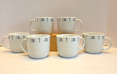 Set Of 6 Crate & Barrel Coffee Shop Series White Coffee Cup Mug Kathleen Wills