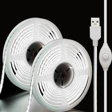 5V USB LED Strip Lights, 2Pack COB Light Strip White, TV Lights 3.28FT Short LED