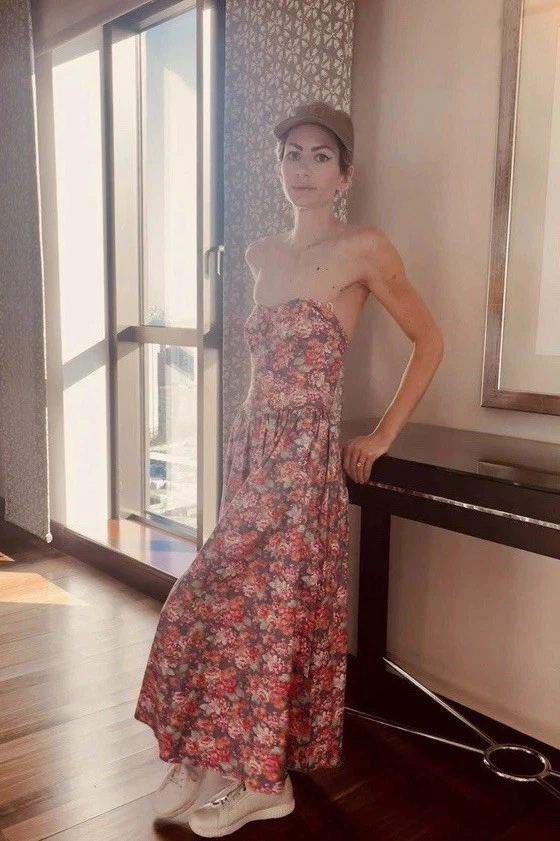 Vintage Laura Ashley Extra Pequeño Corpiño Deshuesado Vestido de Sol Rosa Foto 2 de 3