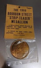 Mardi Gras Bourbon Street Strip Teaser Medallion 1966, Heavy Bronze