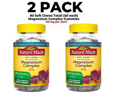 Nature Made High Absorption Magnesium Complex Soft Chews, 2 PACK,  40 chews each