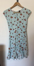 J Crew Mercantile Blue Floral Cap Sleeve Faux Wrap Mini Cottage Core Dress 00
