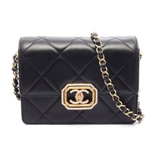 Chanel Leather Matelasse Shoulder Bag Women Black One Size 665166