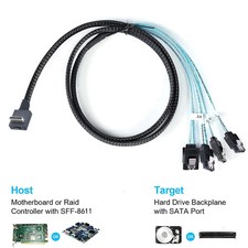 OCuLink PCI-Express SAS SFF-8611 4i 90 Degree to 4X SATA 7P Connection Cable