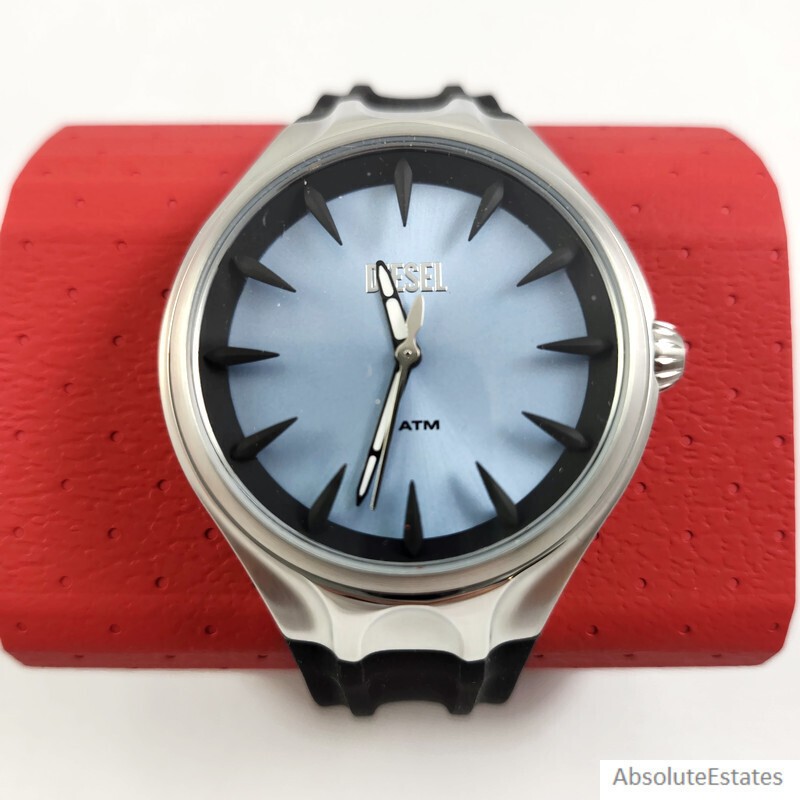 NEW Diesel Streamline Silver Blue & Black Silicone Mens Watch