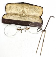 Pince-nez Victorian 1800's glasses "Fits U" gold filled with hair pick and metal