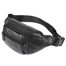 Polare Genuine Leather Fanny Pack/Waist Bag/Organizer Classic Black-Small
