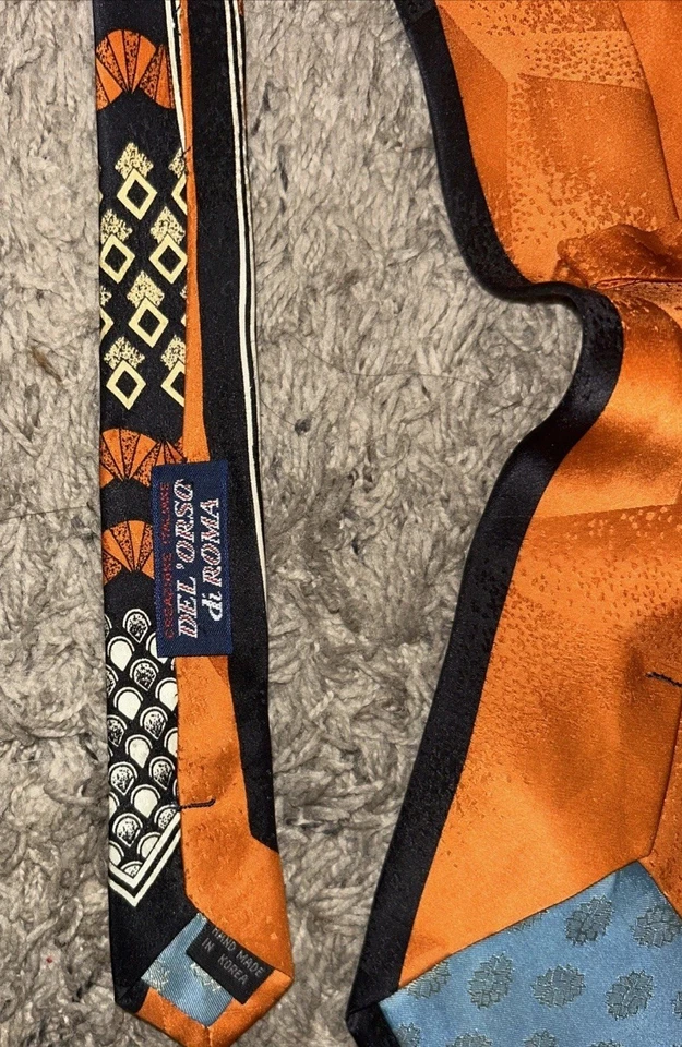Corbata retro vintage Del Orso Di ROMA para hombre 100 % seda con 4 pulgadas L 60 pulgadas. Foto 2 de 3
