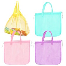 4 Pcs Mesh Beach Tote Bag Seashell Bags Foldable Large Beach Toy Organizer wi...