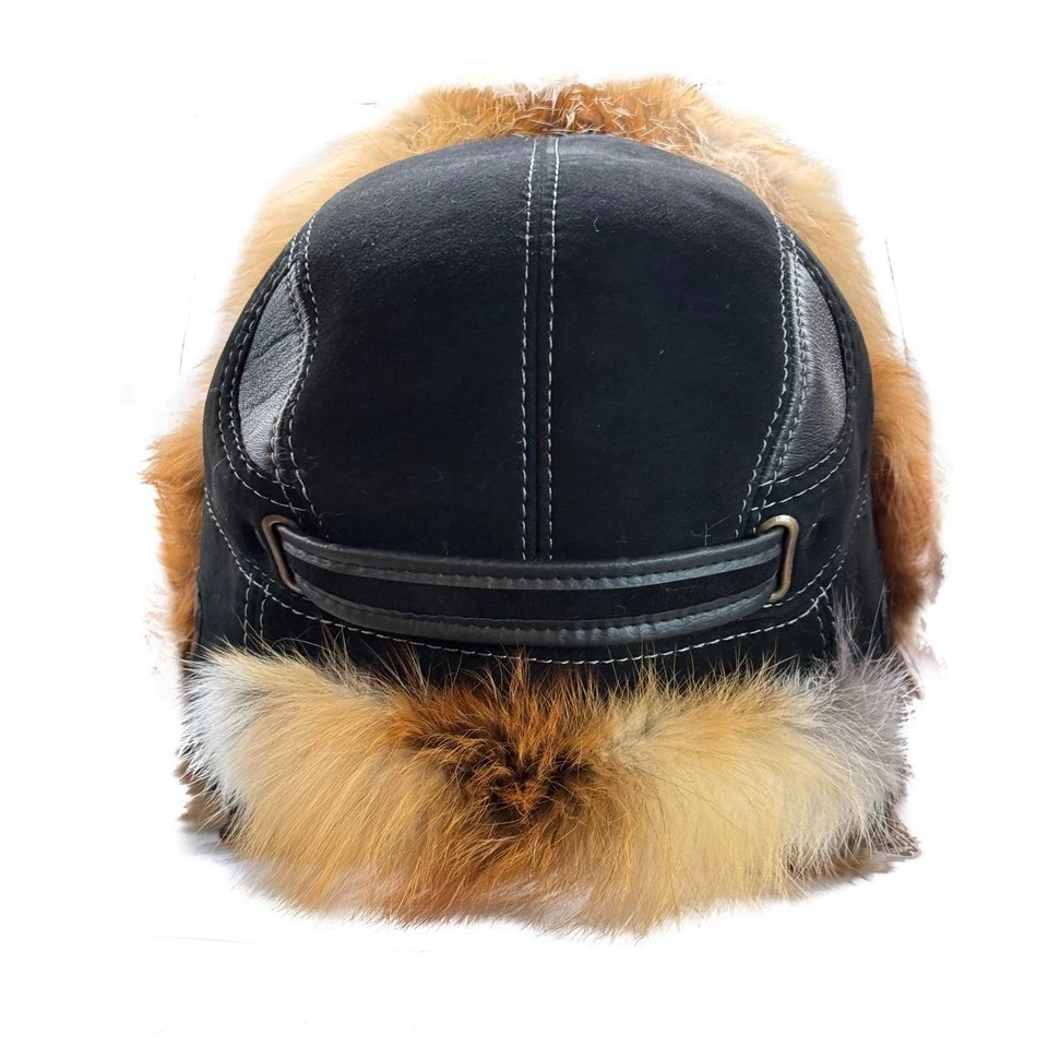 Handmade Real Sheepskin Leather Trapper Hat — Fox Fur Ushanka Hat for men - Image 4 of 4