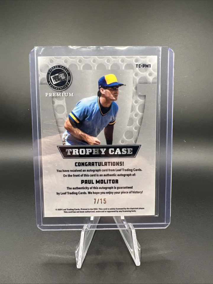 Estuche trofeo automático Paul Molitor de béisbol premium Leaf Press Pass 2024/15  Foto 2 de 2