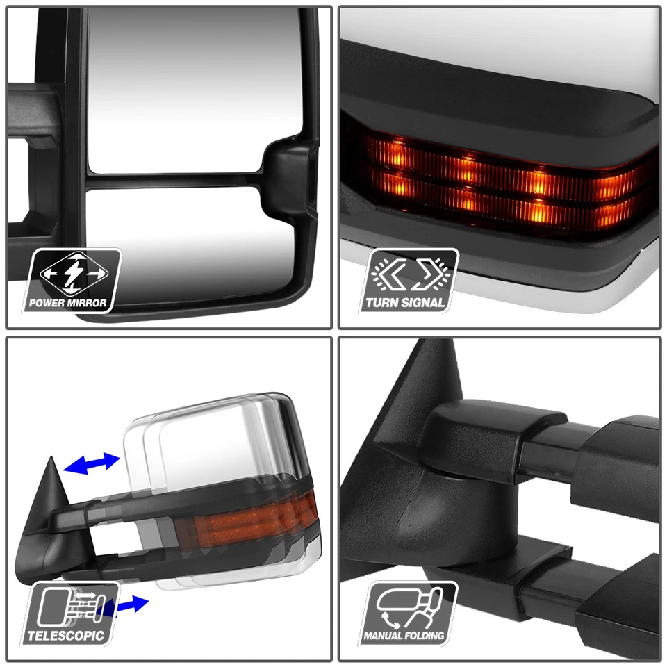 Espejos retrovisores de remolque con señal de giro LED cromados + para camioneta Chevy GMC C/K 1988-2002 Foto 2 de 4