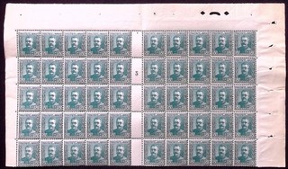 MONACO: c.1920s 10 x 5 Part Sheet 50c Blue Green Prince Louis II Unused