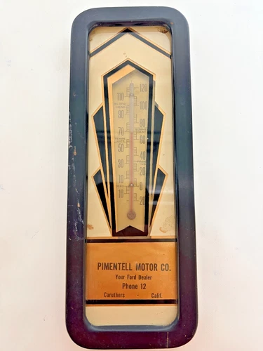 FORD Thermometer Art Deco Reverse Painted Printed Advertising Thermometer VTG