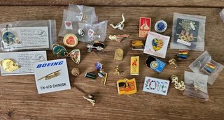 Vintage pin tack lot Aerospace Olympics Postage Stamps Military Harley KSC
